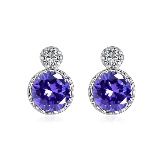 Aetolia Korean New Design Round Austrian Crystal Earrings Blue Purple Pink Stone White 18k Gold Plated Hypoallergenic Earrings for Women