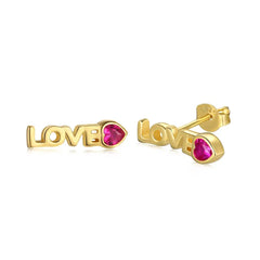 Aetolia High Quality Sterling 925 Silver Love Red Heart Zircon Fashion Jewelry Letter Gold Plated Stud Earrings