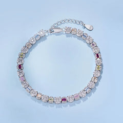 Aetolia Square Shape Colorful S925 Sterling Silver Bracelet Jewelry Set Cubic Zirconia Pink Stone Diamond Tennis Bracelets Women