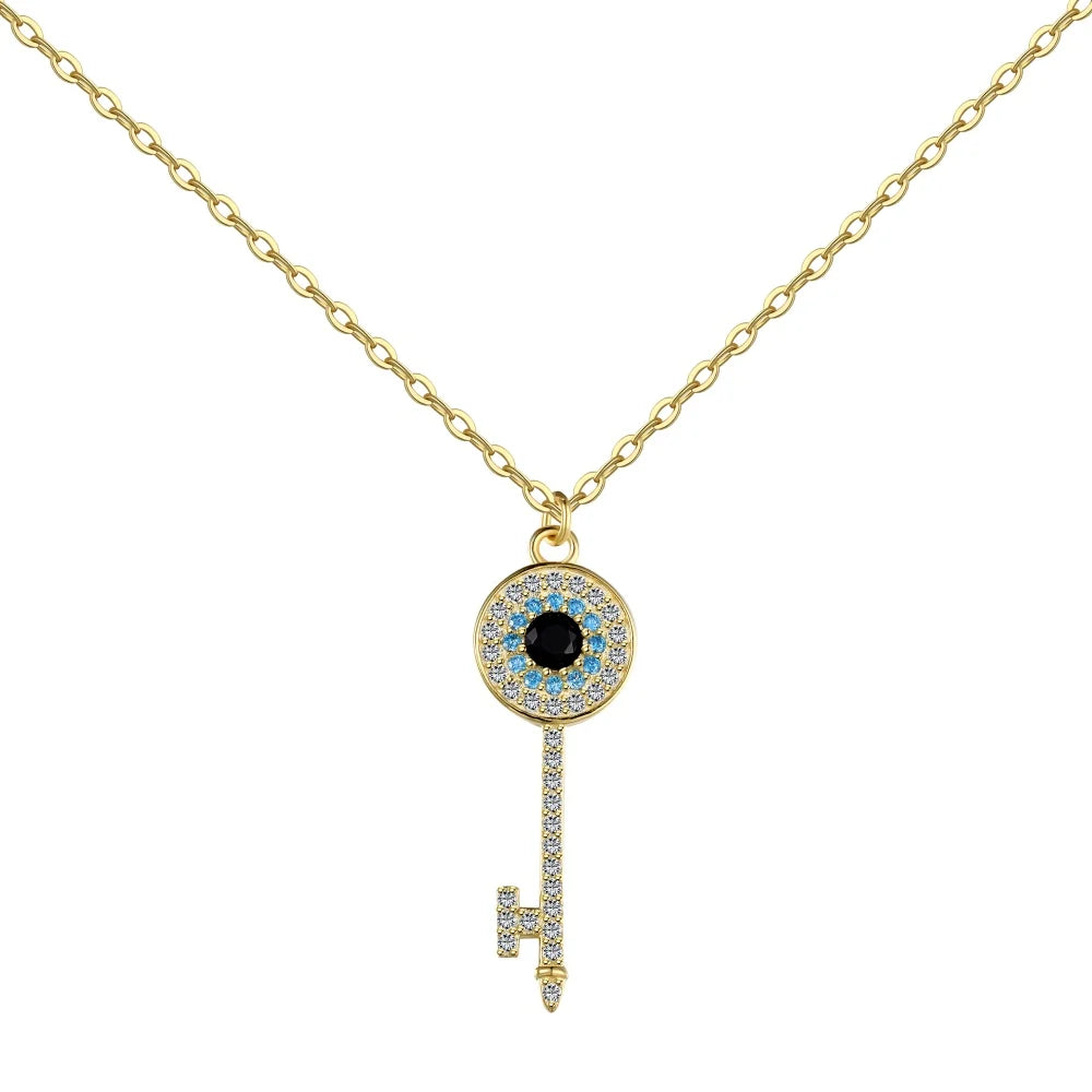 Aetolia Wholesale Fine Jewelry Cz 18K Gold Plated S925 Sterling Silver Necklace Key Pendant Devil Eye Necklaces Women For Gifts