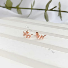 Aetolia Wholesale Cheap Children Safety Screw Back Locking Sterling Silver Rose Gold Plated Mini Crystal Leaves Stud Earrings