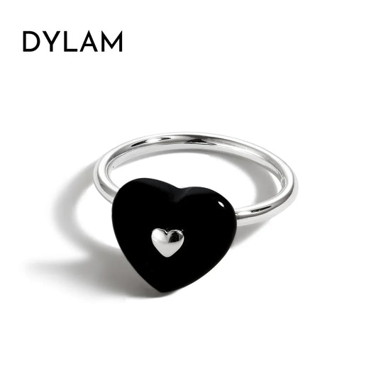 Aetolia Jewelry Manufacturer Simple Metallic Style Rhodium Plated Sterling 925 Silver Black Heart Ring For Women