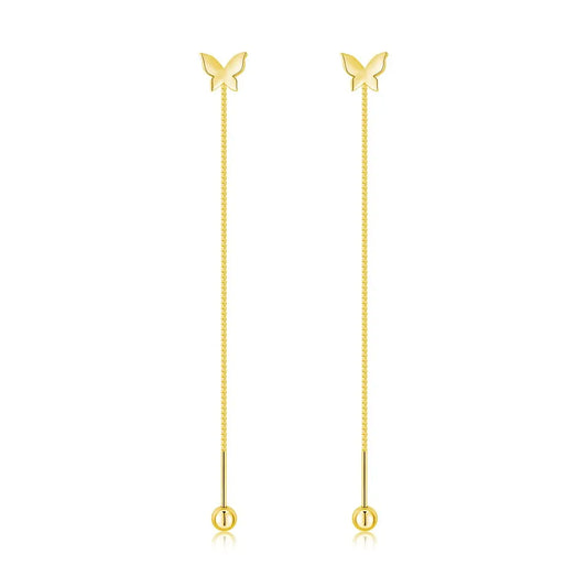 Aetolia New Arrival butterfly shape long tassel line screw earring 18K gold color S925 jewelry sterling silver stud earrings