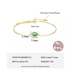 Aetolia 925 Sterling Silver 18K Gold Plated Bracelet Luxury Emerald Green Gemstone Adjustable Charm Chain Link Bracelet SB20091511