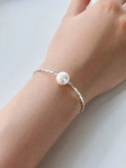 Aetolia Minimalist new Design Hypoallergenic S925 Sterling Silver bracelet Rhodium Plated Beaded Shell Pearl Pendant Bracelets for Women