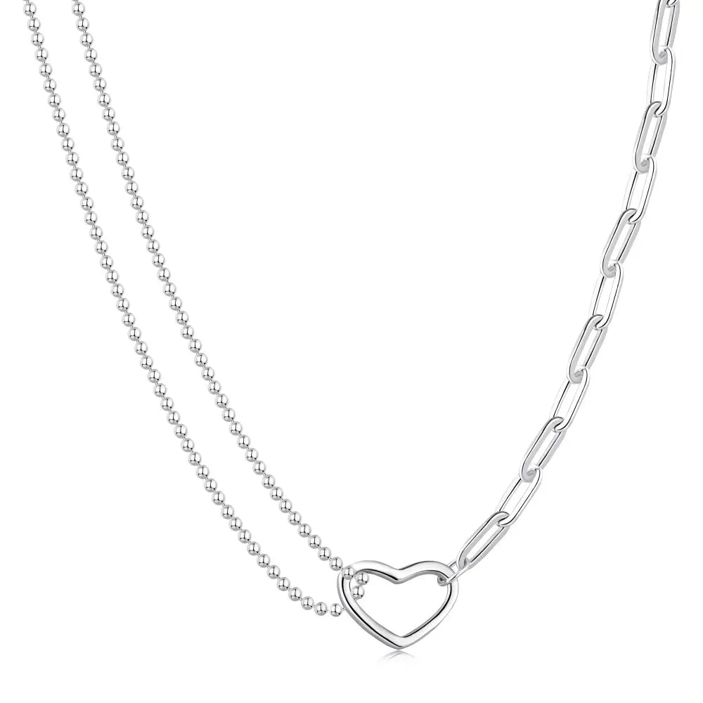 Aetolia New Romantic Adjustable Heart Pendant Necklace 925 Sterling Silver Double Layer Chain Hollow Necklaces For Women