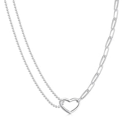 Aetolia New Romantic Adjustable Heart Pendant Necklace 925 Sterling Silver Double Layer Chain Hollow Necklaces For Women