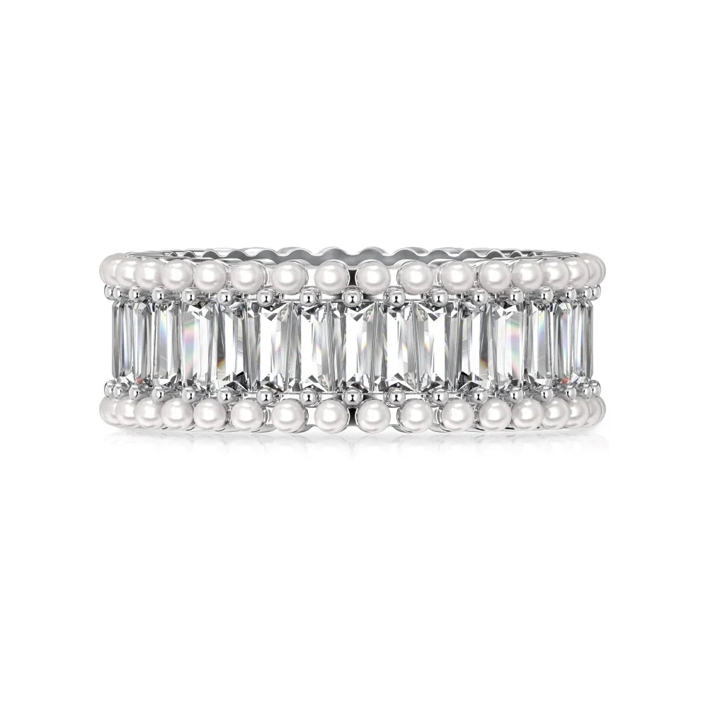 Aetolia Luxury Minimalist Eternity Band Iced Out S925 Sterling Silver Ring Cz Shell Pearl Baguette Diamond Rings Jewelry Women