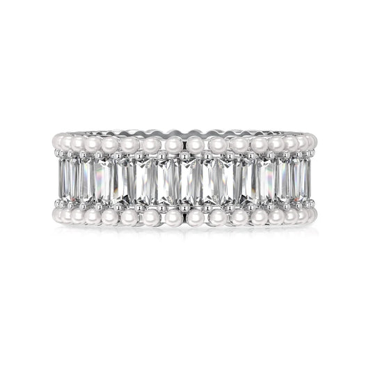 Aetolia Luxury Minimalist Eternity Band Iced Out S925 Sterling Silver Ring Cz Shell Pearl Baguette Diamond Rings Jewelry Women