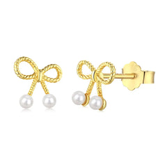 Aetolia 925 Women Statement Earring Set Korean Fashion Pearls Knot Sterling Silver Tiny Trend Zircon Cherry Stud Gold Heart