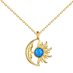 Aetolia 2024 New Design 18K Gold Plated S925 Silver Pendant Sun And Moon Necklace Blue Opal Personality Star Necklaces For Women