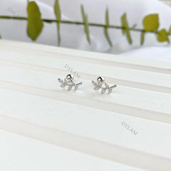 Aetolia Wholesale Cheap Children Safety Screw Back Locking Sterling Silver Rose Gold Plated Mini Crystal Leaves Stud Earrings