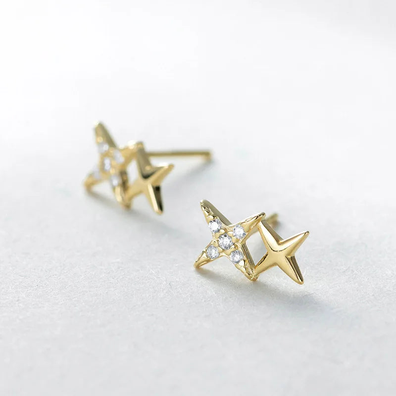 Aetolia 925 Sterling Silver Earrings Gold Plated Zirconia Minimalist Jewelry Earring Tiny Stud Bling Stylish Star Stud Earings