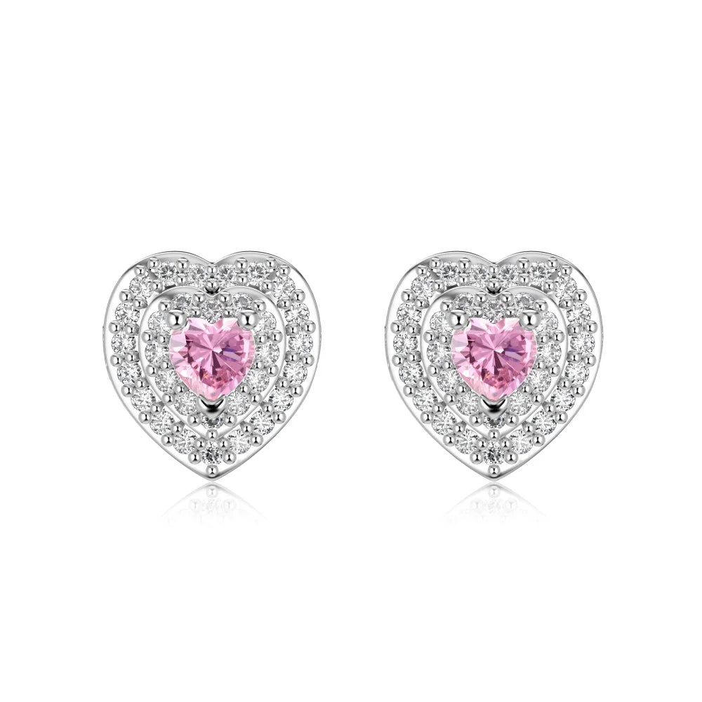 Aetolia Wholesale Exquisite Jewelry S925 Sterling Silver Eternity Pink Heart Earring Diamond 5A Zirconia Stud Earrings For Women