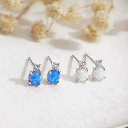 Aetolia Custom Wholesale Round Cute Cubic Zirconia Earring 925 Sterling Silver Blue Fire Opal Stud Earrings For Women