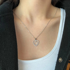 Aetolia Pop Seller Non Tarnish Double Hearts Circles With Bright Zircon Engraved Sterling Silver 925 Necklaces for Women