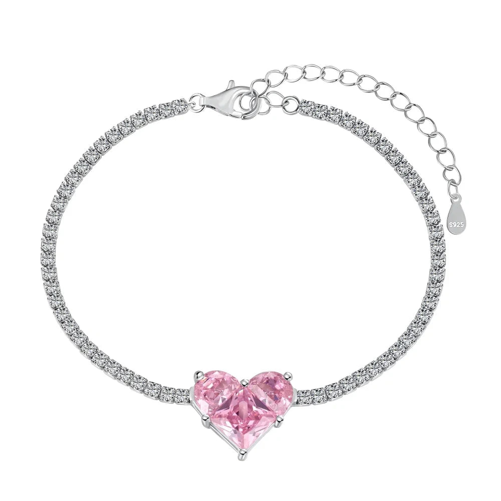 Aetolia Fast Delivery Romantic Pink Heart Shaped Bracelet 5A Cubic Zirconia Chain Link Bracelet Women Jewelry Accessories