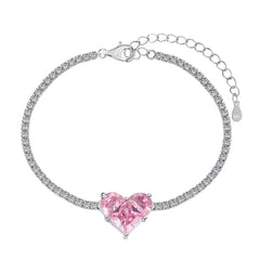 Aetolia Fast Delivery Romantic Pink Heart Shaped Bracelet 5A Cubic Zirconia Chain Link Bracelet Women Jewelry Accessories