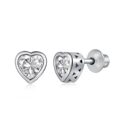 Aetolia Custom Hypoallergenic Nickel Free 925 Sterling Silver earring Heart Shape Kid Children Hallow Out CZ Zirconia Stud Earrings