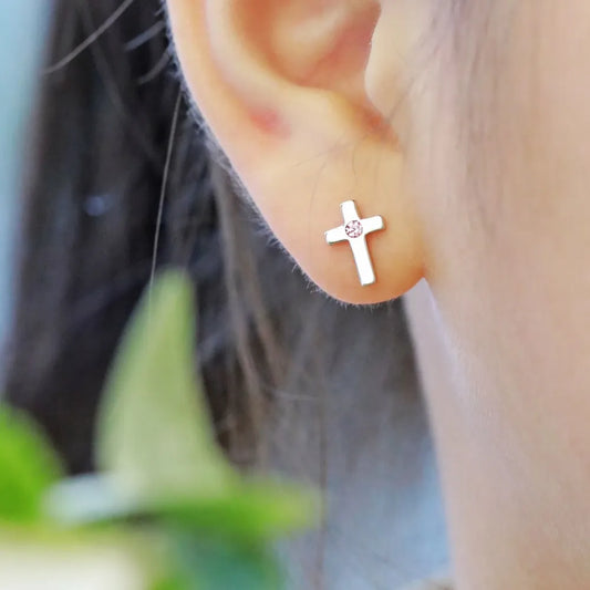 Aetolia New Arrival Hypoallergenic Nickel Free 925 Sterling Silver Earring Kid Children 5A CZ Cubic Zirconia Tiny Cross Stud Earrings