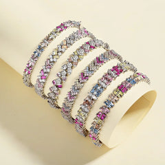 Aetolia Iced Out s925 Sterling Silver Bracelet Jewelry Set Cz Cubic Zirconia Colorful Pink Stone Diamond Tennis Bracelets Women