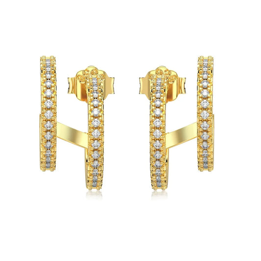 Aetolia Aetolia Fine Personality S925 Sterling Silver Hoop Earring 18K Gold Plated Twisted Double Cz Cubic Zircon Stud Earrings Women