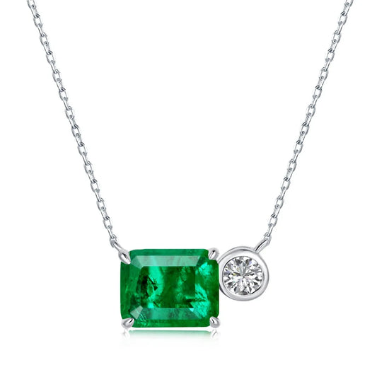 Aetolia Trendy Dainty 925 Sterling Silver Chains Necklace Square Shape Cubic Zirconia Womens Necklaces Colorful Emerald Charm Pendant