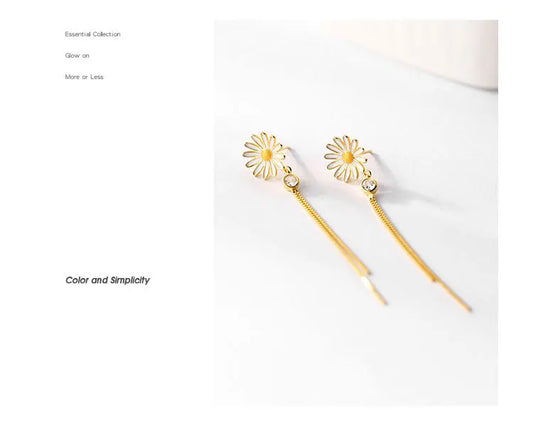 Aetolia Women Fashion Earrings Aetolia Silver Stud gold plated Daisy flower tassel earrings