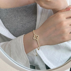 Aetolia Minimalist Trendy Jewelry 18K Gold Plated Cz Bracelet Elegant S925 Sterling Silver Hollow Four Leaf Clover Bracelets Women