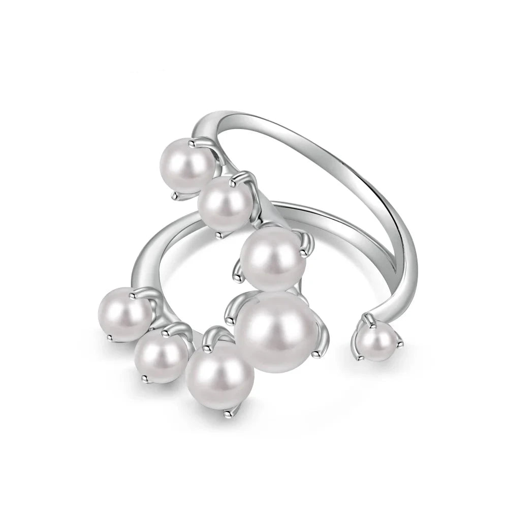 Aetolia Fine Jewelry U Shaped Shell Pearls Finger Ring High Quality S925 Silver Pearls Cuff Open Adjustable Pearl Rings For Women