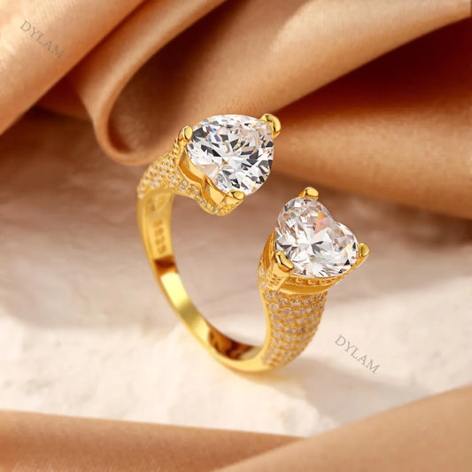 Aetolia 925 Wholesale Sterling Silver Wholesale Wedding Rings Pave CZ Shine like Diamond Ring Heart Shape Open rings