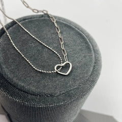 Aetolia New Romantic Adjustable Heart Pendant Necklace 925 Sterling Silver Double Layer Chain Hollow Necklaces For Women