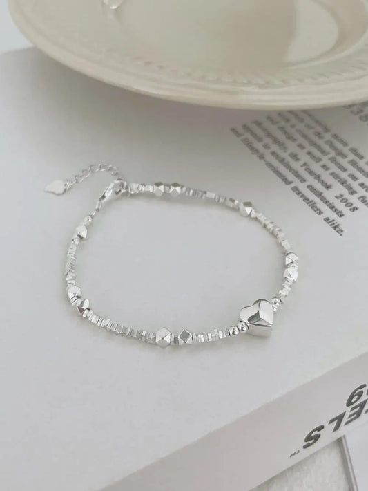 Aetolia Minimalist sample Design Hypoallergenic Non Tarnish S925 Silver bracelet Rhodium Plated Beaded Heart Pendant Bracelet for Women