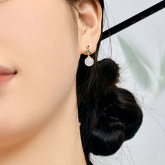 Aetolia Hypoallergenic S925 Silver Needle Drop Earrings Women 22K Gold Plated Sparkling Fan Shape Hetian Jade Earrings Jewelry