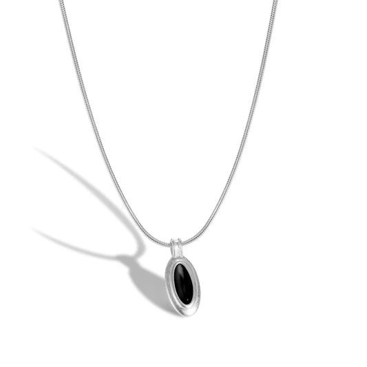 Aetolia Oem Odm S925 Sterling Silver Snake Chain Oval Round Black White Agate Pendant Onyx Necklaces For Women Shell Jewelry