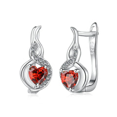 Aetolia 925 Sterling Silver Love & Bond Ear Clips Rose Gold Red Ruby CZ Heart Ear Buckles For Women Birthday Party Fine Jewelry