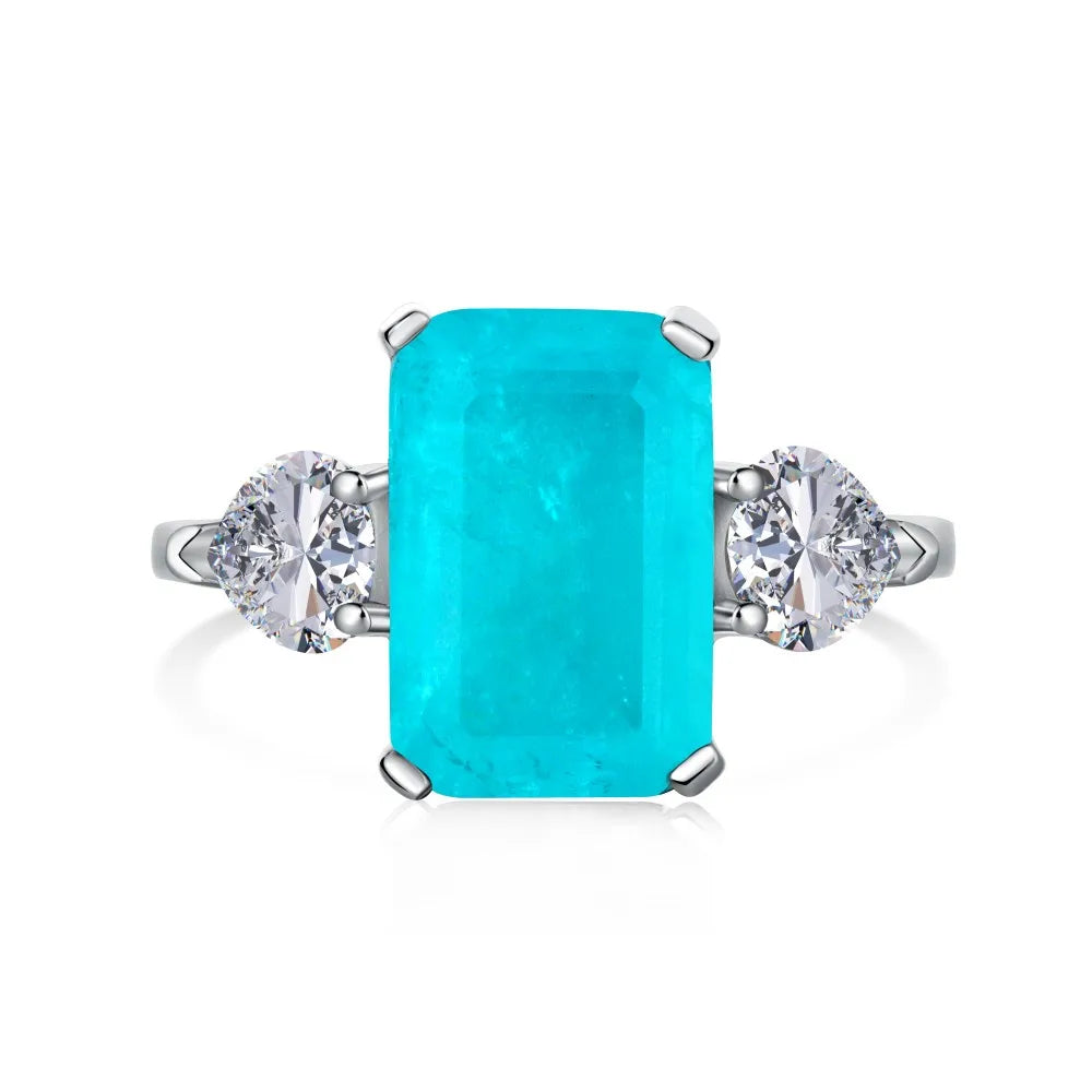 Aetolia Trendy Elegant Paraiba Stone Ring 925 Sterling Silver Square Shape Paraiba Tourmaline Promise Rings Jewelry Women