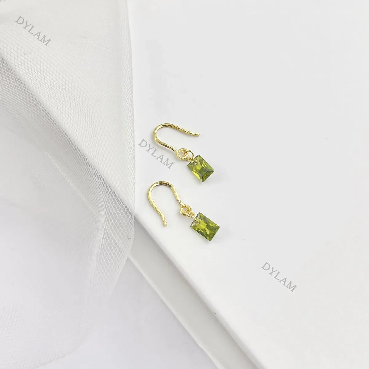 Aetolia Stock Lot Natural Peridot Green Beads Dangle Aretes Jewelry Statement 925 Sterling Silver Rectangle Dangle Hook Earrings