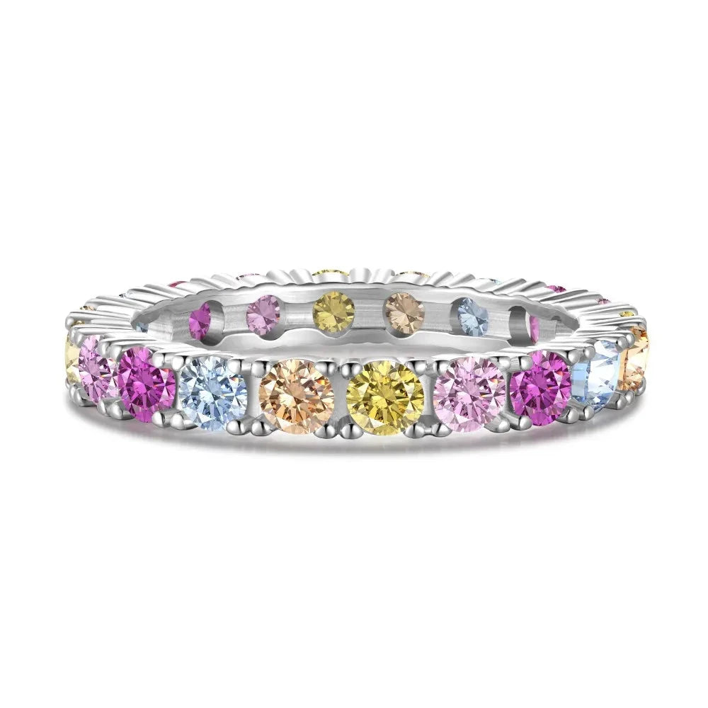 Aetolia Bijoux Square Accessories S925 Sterling Silver Ring Band Rainbow Colorful Pink Diamond Cubic Zirconia Rings Jewelry Women