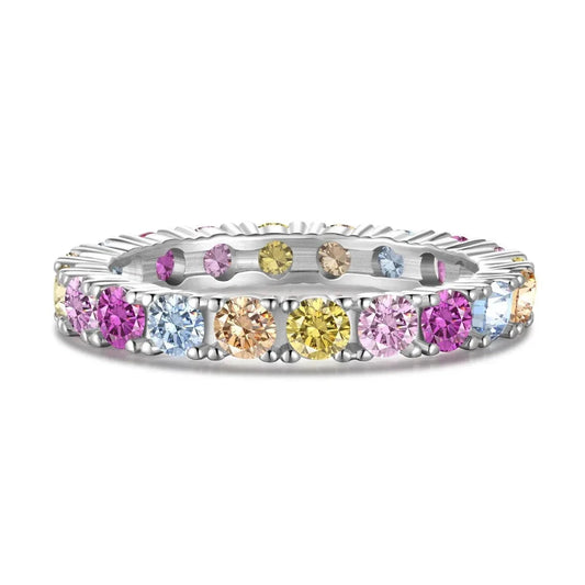 Aetolia Bijoux Square Accessories S925 Sterling Silver Ring Band Rainbow Colorful Pink Diamond Cubic Zirconia Rings Jewelry Women