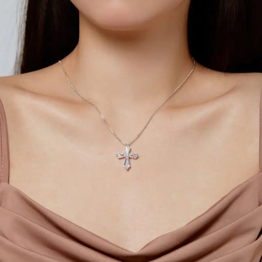 Aetolia Exquisite Cross Pendant 925 Sterling Silver Necklace Diamond Cz Zirconia Chain For Party Birthday Gift Necklaces Women