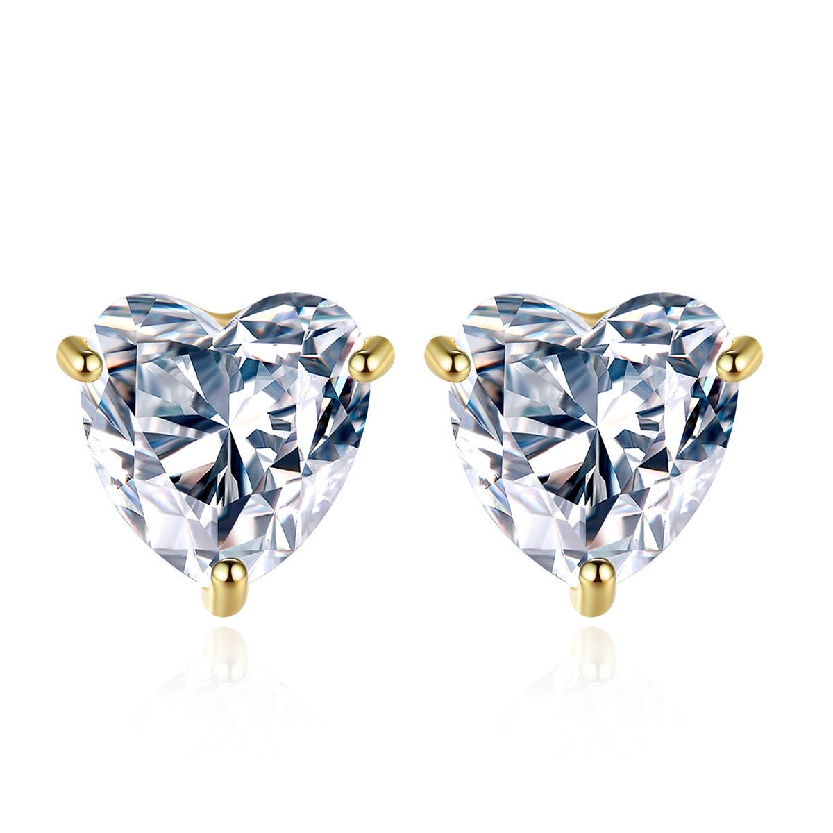 Aetolia 925 Sterling Silver 18K Gold Plated 3 Prongs Heart Solitaire Stud Earrings SE20091508