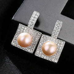 Aetolia 925 Sterling Silver Natural Freshwater Pearl Earrings Square Halo Stud Earrings FE0063