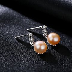 Aetolia 925 Sterling Silver Natural Freshwater Pearl Earrings 3 Bezel Set Solitaire Stud Earrings FE0021