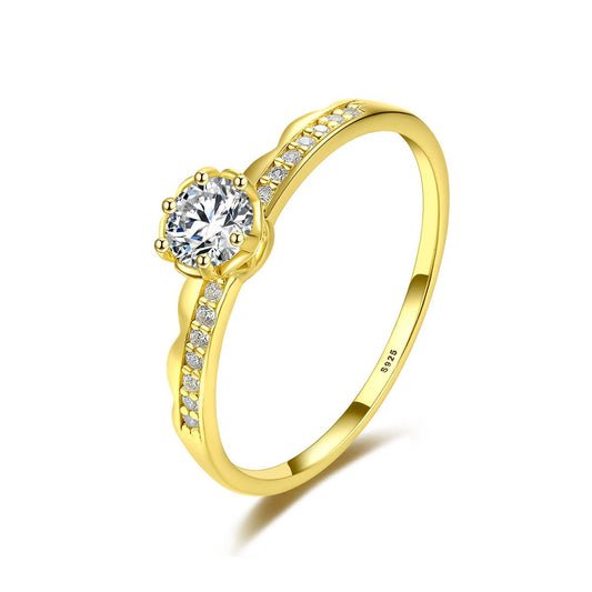 Aetolia 925 Sterling Silver 18K Gold Plated Single Row 6 Prong Round Solitaire Ring SR20060822