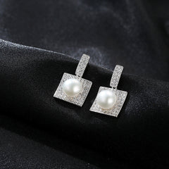 Aetolia 925 Sterling Silver Natural Freshwater Pearl Earrings Square Halo Stud Earrings FE0063