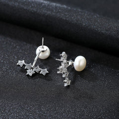 Aetolia 925 Sterling Silver Natural Freshwater Pearl Earrings Five Stars Stud Earrings FE0073