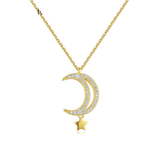 Aetolia 925 Sterling Silver 18K Gold Plated Crescent Moon Pendant Necklace SN20060938