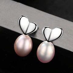 Aetolia 925 Sterling Silver Natural Freshwater Pearl Earrings Simple Heart Shaped Stud Earrings FE0069