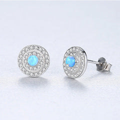 Aetolia 925 Sterling Silver Opal Earrings Circular Halo CZ Diamond Opal Stud Earrings SE0230